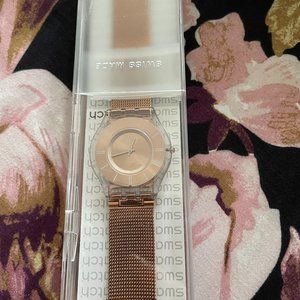 Swatch Women's SFP115M Skin Rose Gold-Tone Watch with Mesh Band